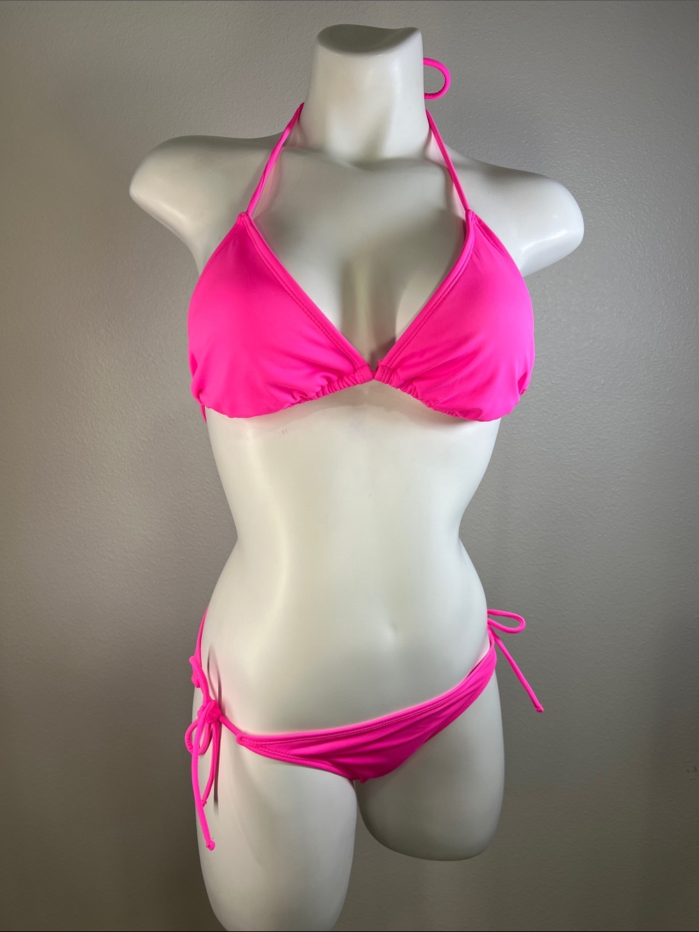 OP Neon Hot Pink Triangle Tie Bikini Set